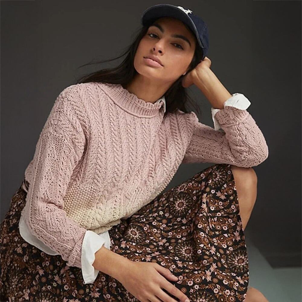 Anthropologie Marci Dip-Dyed Cable-knit Ombre Sweater - M - New